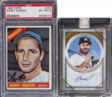 1966 and 2018 Topps MLB Superstars Pair (2 Different) – Including 1966 Topps Sandy Koufax and 2018 Topps Transcendent Jose Altuve Signed Card